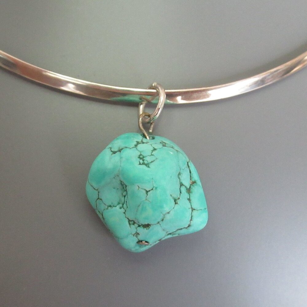 Natural Turquoise Rough Gemstone Handmade Pendant 925 Sterling Silver Bail